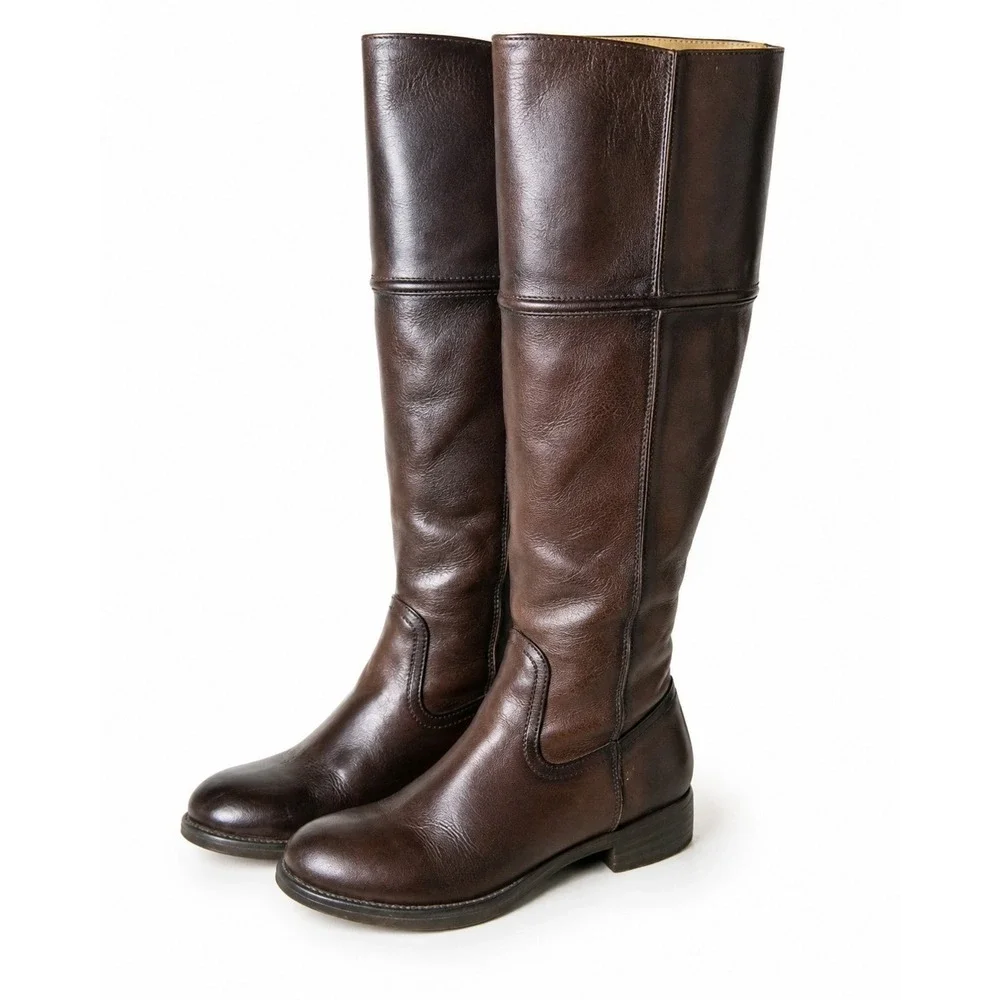 Bussola Trapani Tall Brown Leather Riding Boots Equestrian Knee High EU 38 US 7